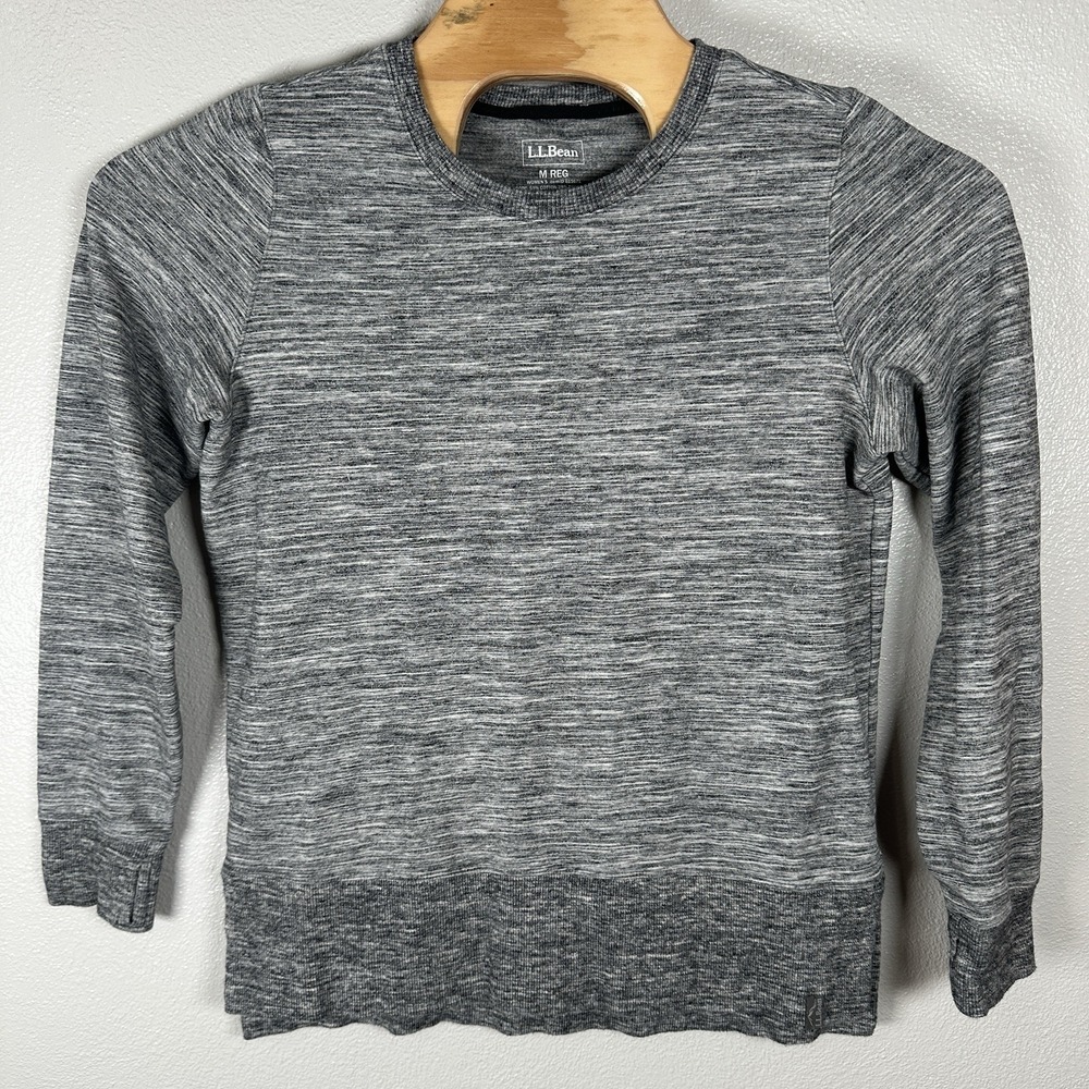 LL Bean Cozy Sweatshirt Womens Medium Marled Space Dye Gray Split Hem Thumbholes